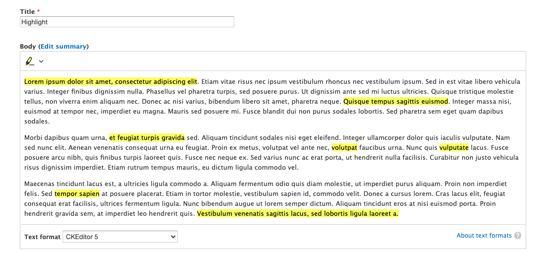 Highlighting text with a yellow marker using the Highlight plugin.